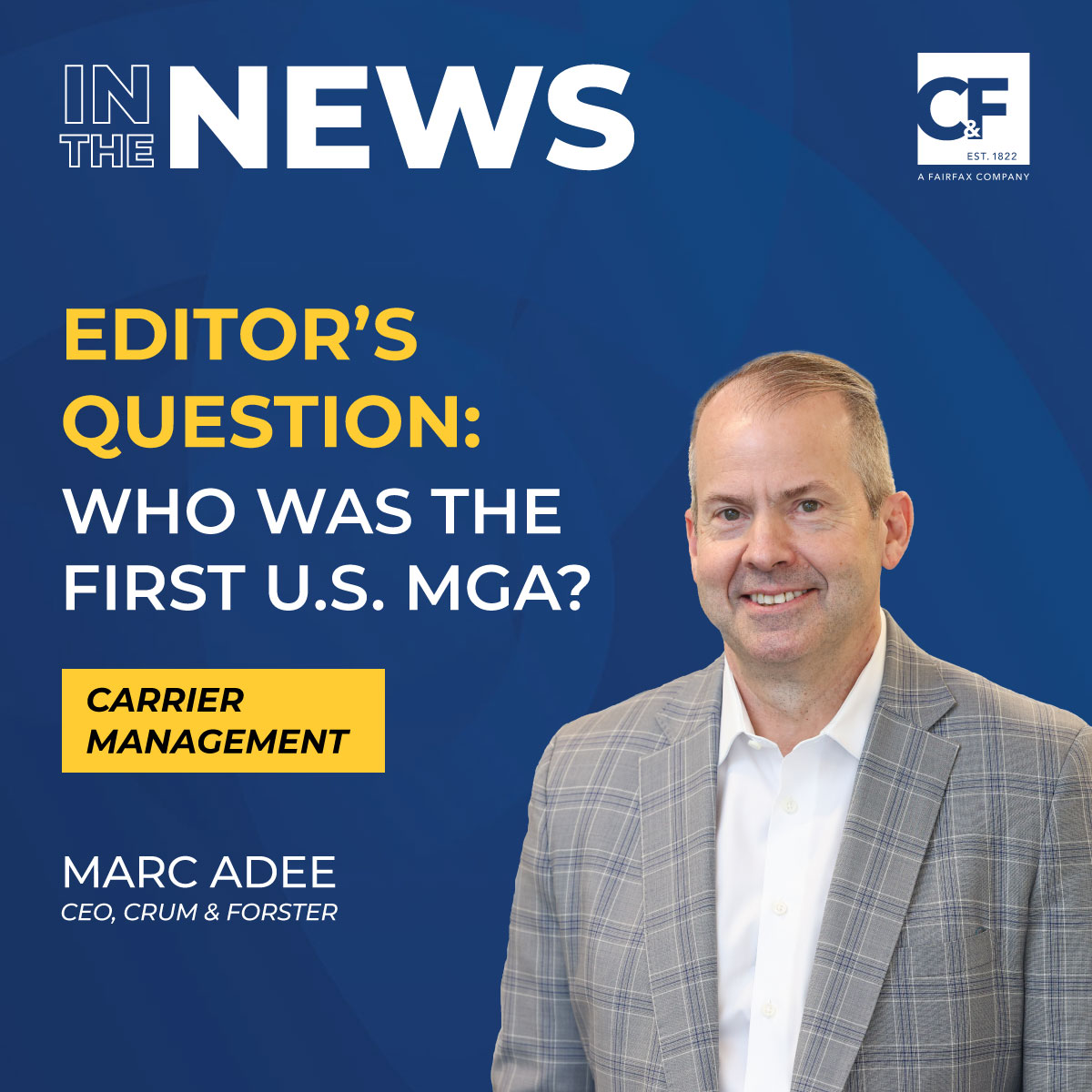 Crum & Forster (@crum_forster) on Twitter photo Who created the first U.S. MGA?
<a href="/CarrierMgmt/">Carrier Management</a> Susanne Sclafane dives into the fascinating history of the managing general agency (MGA) model and C&Fâs pivotal role in its evolution with CEO Marc Adee.
Discover how the MGA model took shape in the late 19th century and why C&Fâs Who created the first U.S. MGA?
<a href="/CarrierMgmt/">Carrier Management</a> Susanne Sclafane dives into the fascinating history of the managing general agency (MGA) model and C&Fâs pivotal role in its evolution with CEO Marc Adee.
Discover how the MGA model took shape in the late 19th century and why C&Fâs