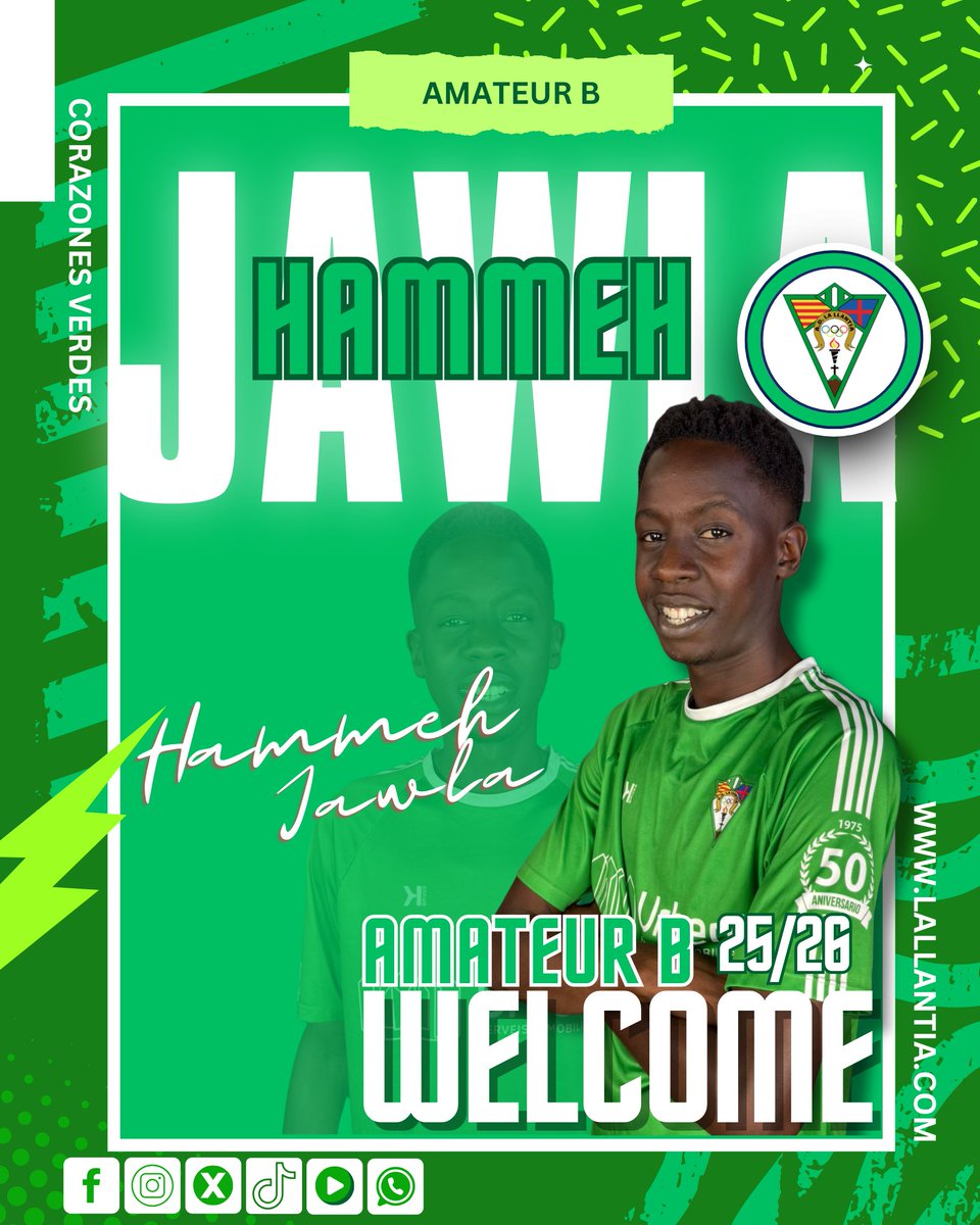 🚨 FICHAJE | Hammeh Keve Jawla
Procedente del fútbol sala, llega al Amateur B para aportar velocidad, técnica y mucho desborde.
⚡️ Perfil diferente, magia en los pies y hambre de fútbol. ¡Bienvenido, @el_hamet01! 💚
#Temporada25/26 #Corazonesverdes
@Parlemdesports <a href="/esportmataro/">Esports Mataró</a>