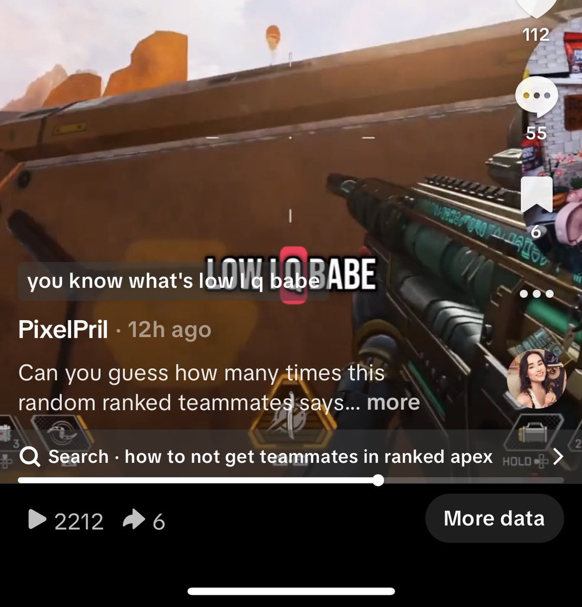 The latest searches on my TikTok is “How not to get teammates in ranked. 😭” I’m actually dying 😭