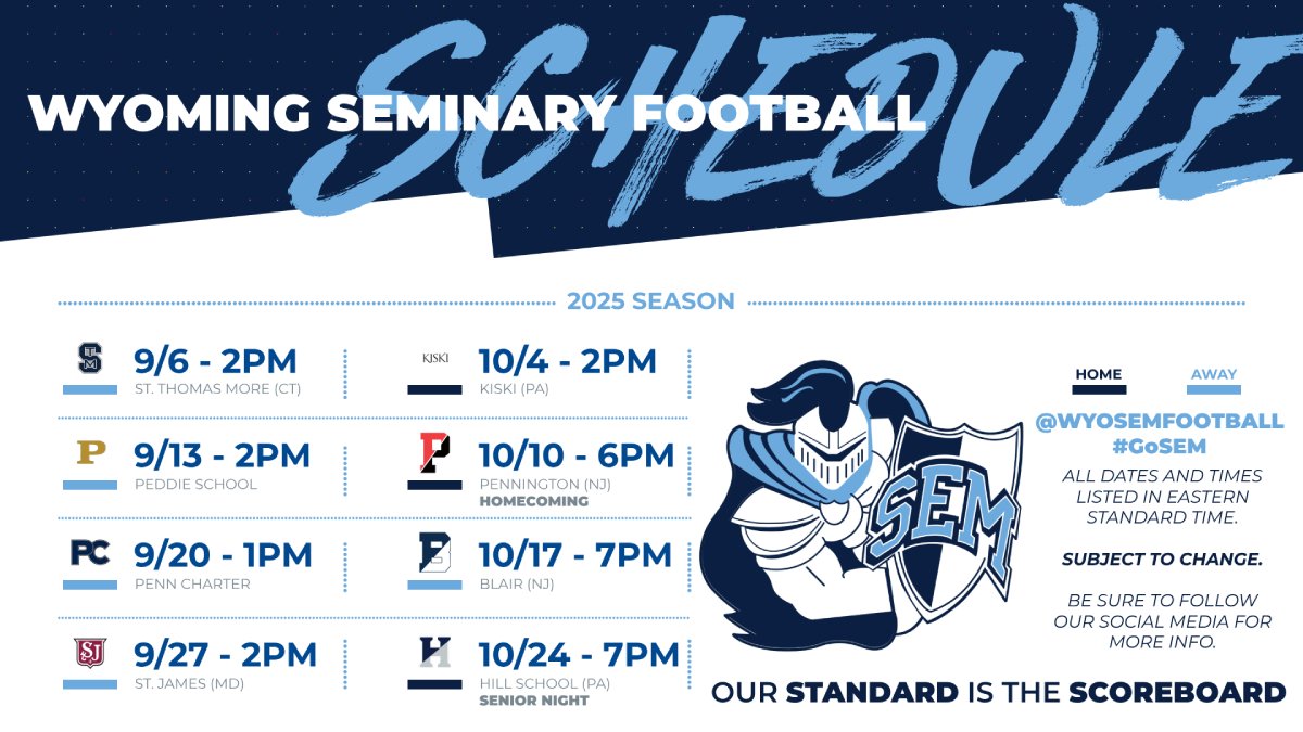 Coach Pachucy (@coachpachucy) on Twitter photo It's almost that time of year again. Can't wait to get started building here at Sem!
Report Day: Sunday August 17th
Game Day: Saturday September 6th
#OurStandardIsTheScoreboard
#GoSEM
<a href="/WyoSemFootball/">SEM Football</a> <a href="/WyoSemAthletics/">Wyoming Seminary Athletics</a> It's almost that time of year again. Can't wait to get started building here at Sem!
Report Day: Sunday August 17th
Game Day: Saturday September 6th
#OurStandardIsTheScoreboard
#GoSEM
<a href="/WyoSemFootball/">SEM Football</a> <a href="/WyoSemAthletics/">Wyoming Seminary Athletics</a>