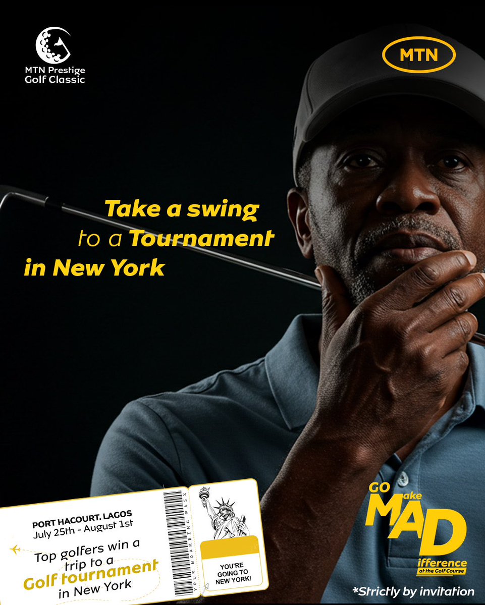 Experience luxury, prestige, and world-class golf at the #MTNPrestigeGolfClassic an exclusive tournament where performance meets possibility. 

-All-White Gala included!
-Return flight, hotel, &amp; Ryder Cup NY ticket for the winner (Visa required).
-Port Harcourt: July 26 @ PH Club