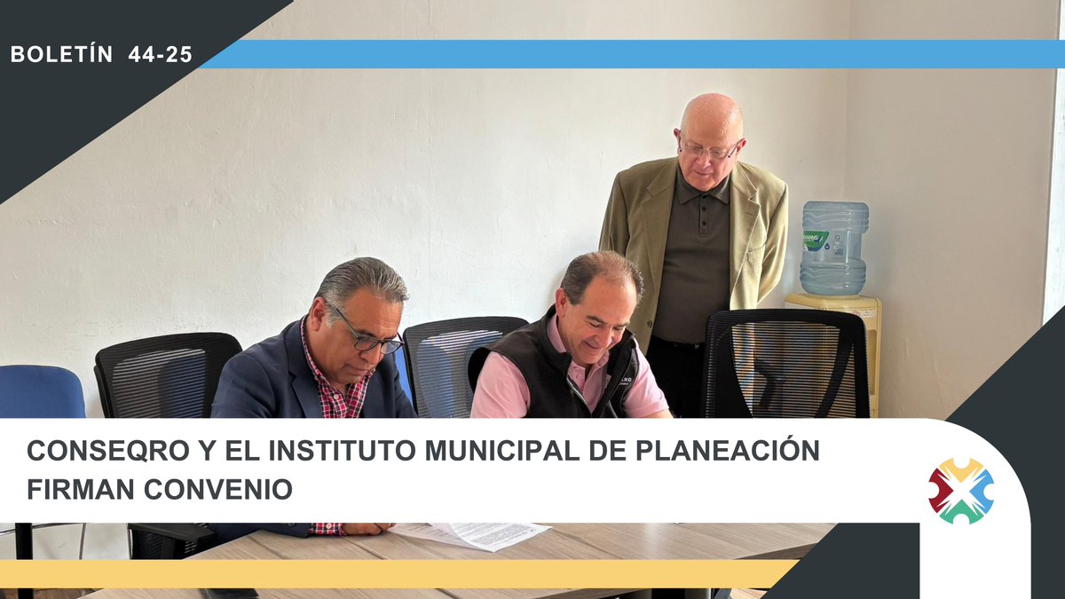 El Consejo Querétaro para la Planeación Estratégica (Conseqro) y el Instituto Municipal de Planeación de Querétaro (IMPLAN) firmaron un convenio de colaboración para trabajar en conjunto por un desarrollo más ordenado, sostenible y con visión de largo plazo para el municipio.

La