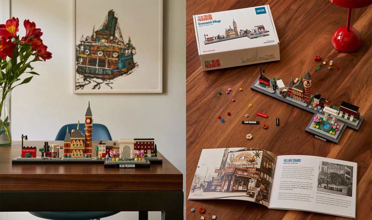 GVSHP's tweet image. Build the Village. Brick by brick.
450 LEGO bricks. 10 iconic landmarks.
From the Stonewall Inn to Village Cigars, this miniature set captures the charm and history of Greenwich Village. Now in its third edition.
Learn more: shop.villagepreservation.org/products/green…
#NYCHistory