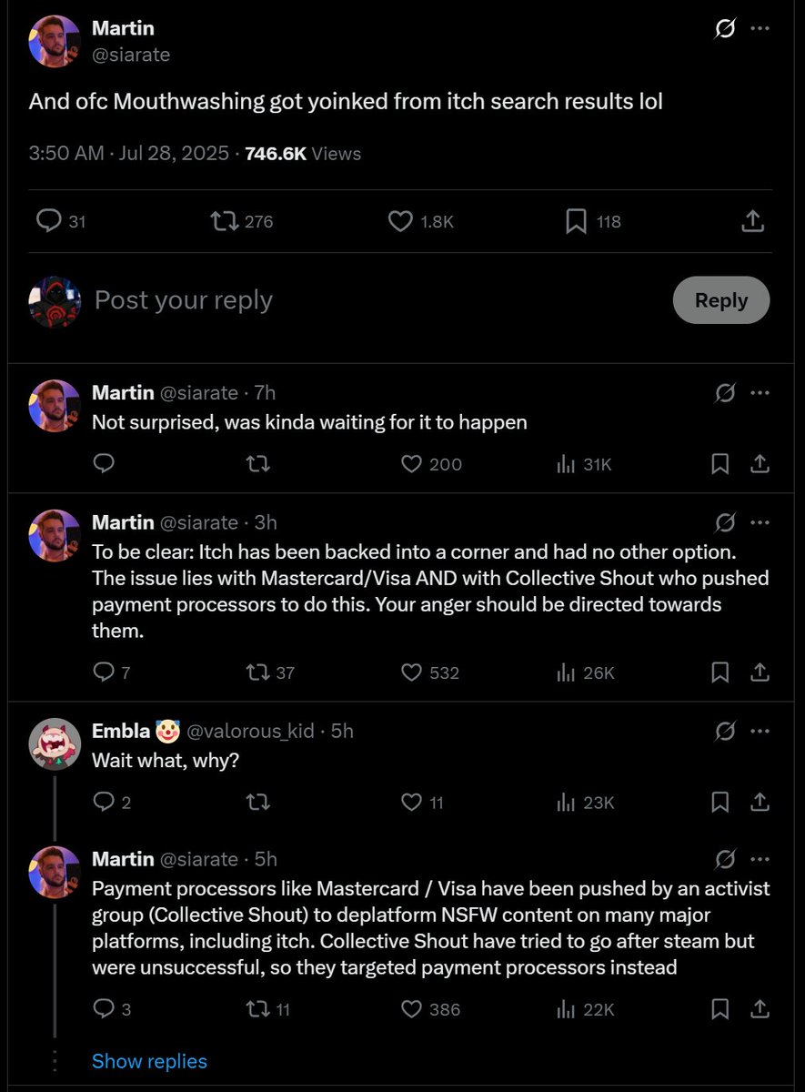 Mouthwashing game DELISTED.

How it started vs How it's going.

You asked for for more authoritarian censorship, so I really have zero sympathy after you told me I could not play your game.

You stupid idiots got what you asked for.