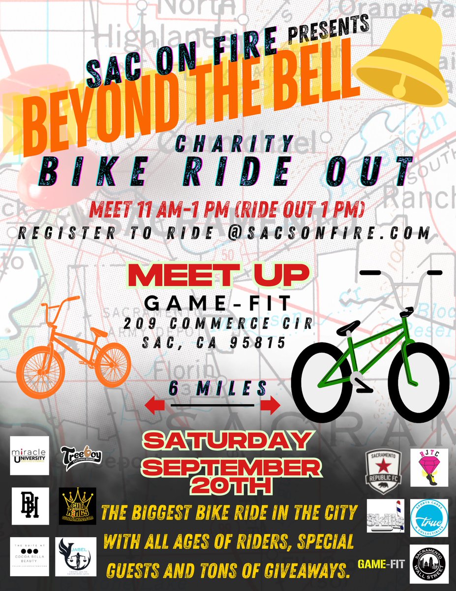 Aye #Sacramento , we're going up September 20th!! Community, family, fun, giveaways &amp; special guests to be announced weekly and much, much more! Stay tuned to <a href="/SacsOnFire/">Sac on Fire</a>
For all your updates &amp; announcements

Grab you a bike &amp; come on out! 
#SacramentoProud #SacOnFire
#BikeLife