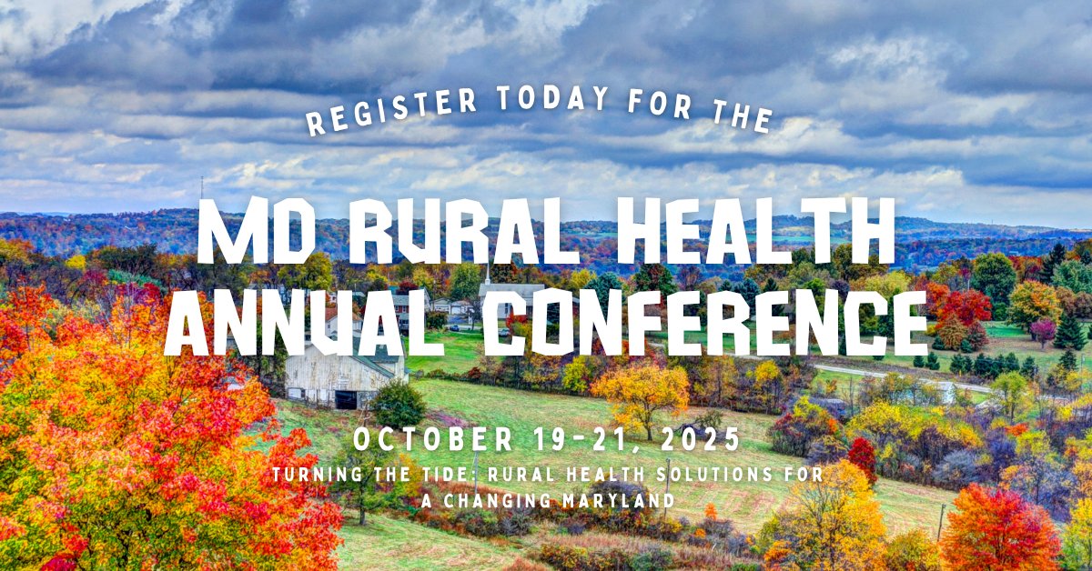 Early bird registration is live!

Join healthcare leaders across Maryland at the 2025 Maryland Rural Health Conference.
October 19–21 | Annapolis, MD
Secure your spot now – rates increase after Sept 9!

mdruralhealth.org/pages/annual-c…

#RuralHealth #MRHC2025 #PublicHealthMD
