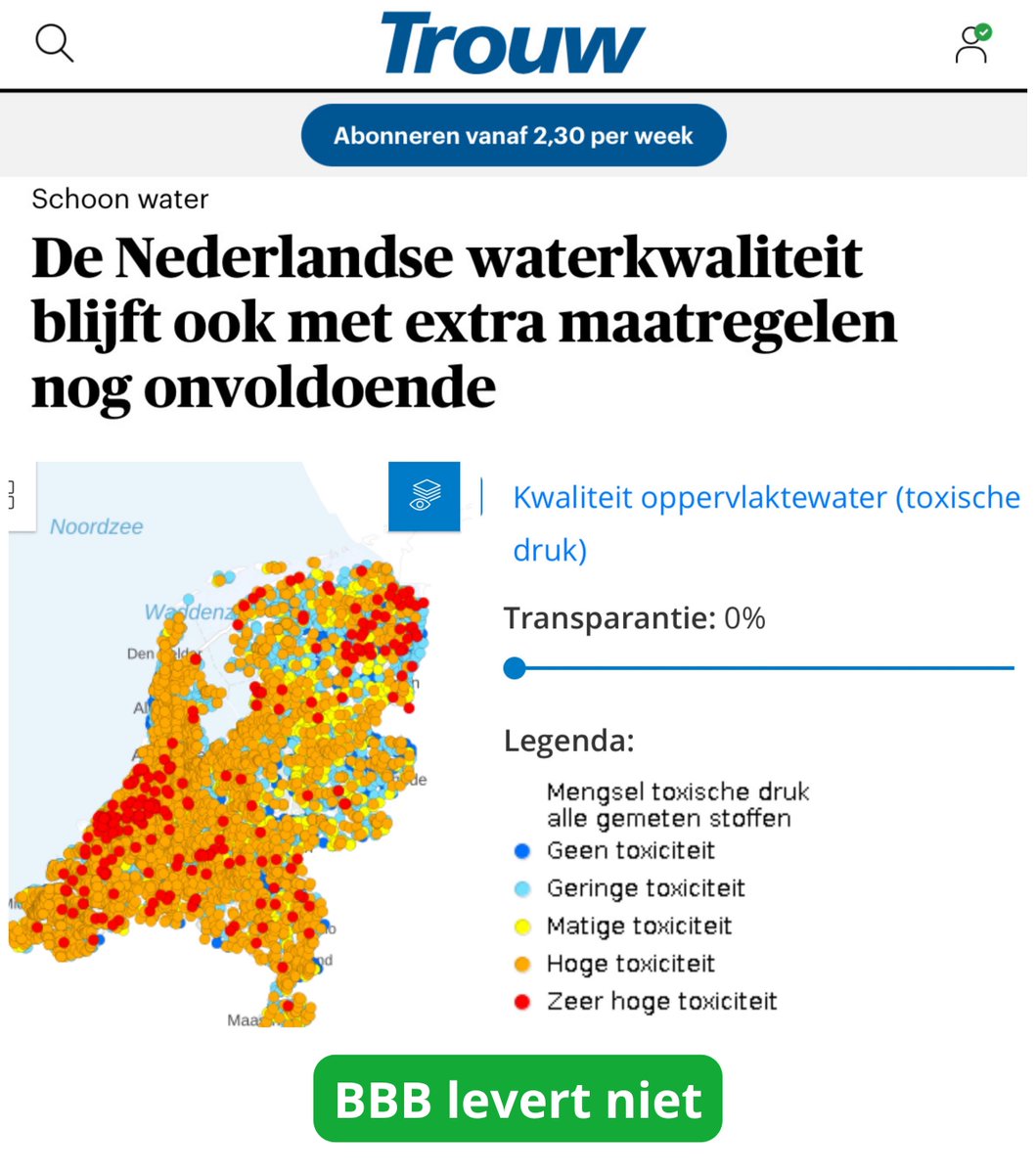 marcspeelman's tweet image. De Nederlandse waterkwaliteit is bagger. Oranje en rood zijn hoge en zeer hoge toxiciteit.