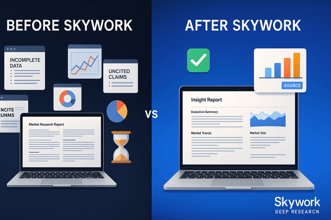 Manual research is broken.

Endless tabs, generic AI output, hours wasted.

Then I found Skywork Deep Research — It turned my prompts into consulting-grade reports in minutes.

Here's how ↓