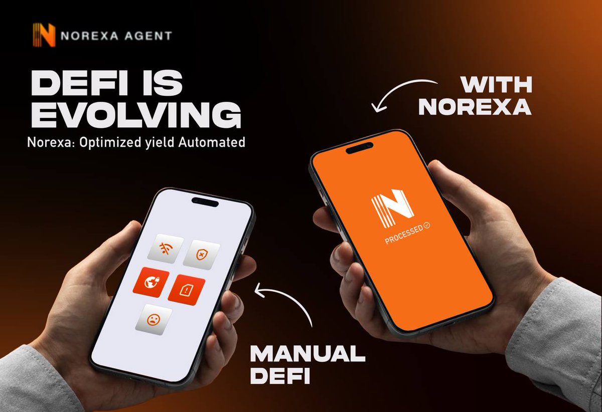 NorexaAI's tweet image. Why Norexa?
DeFi made yield accessible but still demands constant monitoring, chain hopping, and manual rebalancing. It's time consuming and error-prone.
Norexa changes that.
Our AI agent monitors, decides, and acts automating your yield strategy in real time. No dashboards. No…