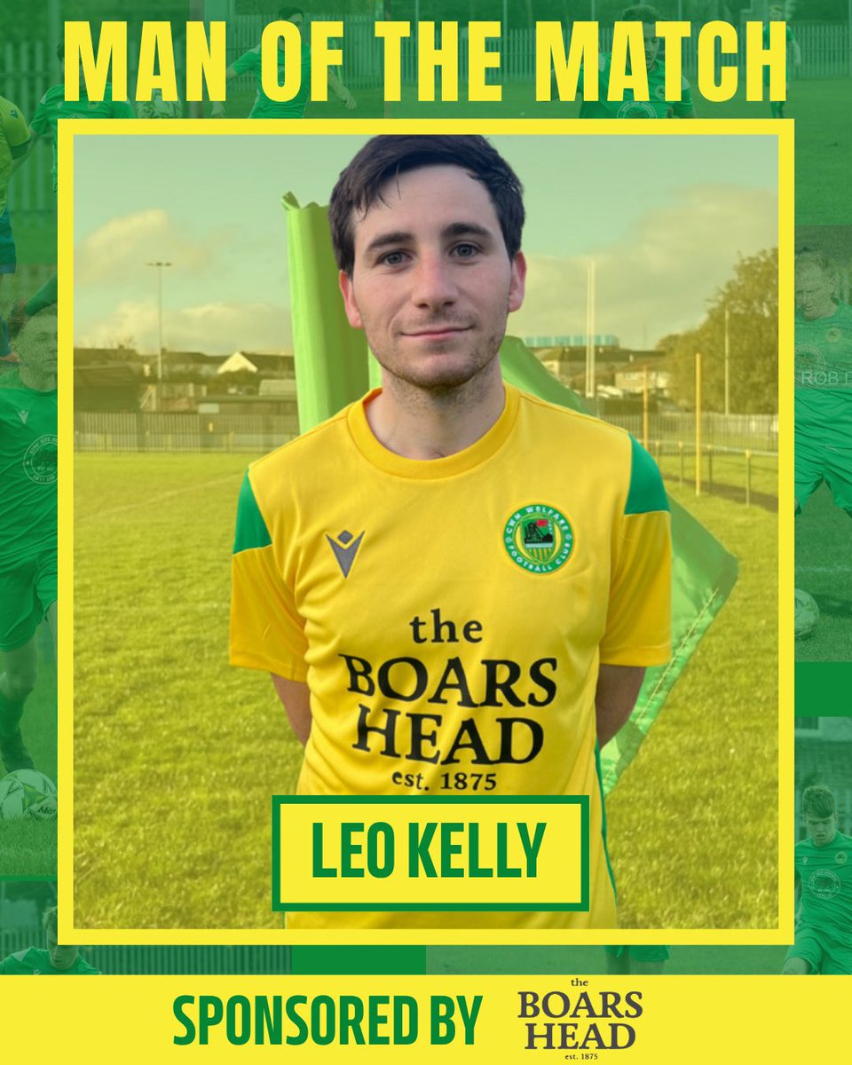 🏅 𝗠𝗔𝗡 𝗢𝗙 𝗧𝗛𝗘 𝗠𝗔𝗧𝗖𝗛

A solid performance in holding midfield on Saturday afternoon earns Leo Kelly our Man of the Match in the 3-1 win over Llangenech FC.
 
Leo is sponsored this season by The Boars Head!

#COTW | 🟢🟡