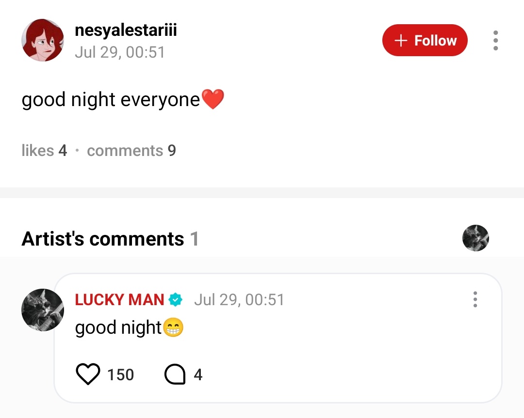 TheJayLand's tweet image. 250729 | WEVERSE 

#JAY 🌟 replied on a post: 

OP: good night everyone❤️ 

🐈‍⬛: good night😁

#제이 #JAY #ジェイ #엔하이픈_제이 #ENHYPEN_JAY #JayLand @ENHYPEN @ENHYPEN_members 🌜