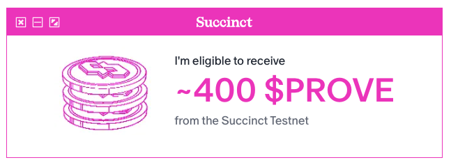 Posprawdzajcie portfele jeśli działaliście wokół Succinct:
register.succinct.foundation/claim

U mnie alokacja skromna, ale patrząc na pre-market (wycena 1$) to poświęcone 10$ i kilka minut tygodniowo da niezły zwrot.

W tym przypadku wygrali OG z Discorda, bo połapali alokacje po