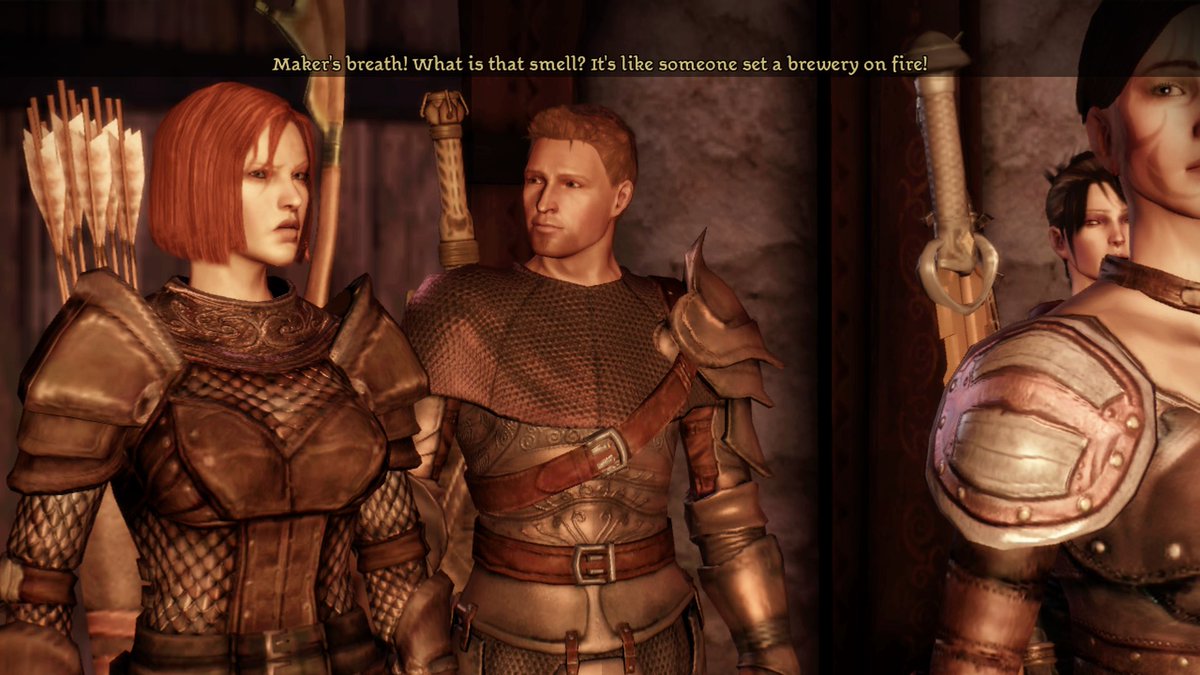 witchofwlds's tweet image. why does it look like nowak and morrigan are side eying alistair / leliana