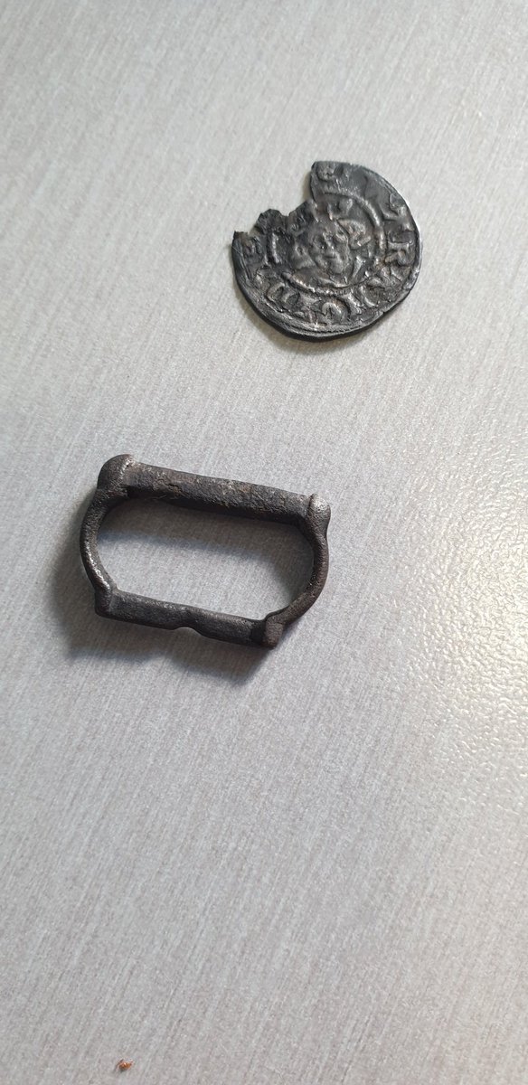 Out detecting today for a few hours. Best of my finds, an Edward 1st penny and a medieval strap end.