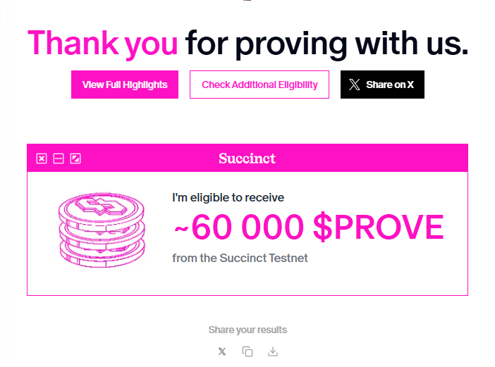 I'm eligible to receive ~60 000 PROVE from the <a href="/SuccinctLabs/">Succinct</a> airdrop! 

register.succinct.foundation