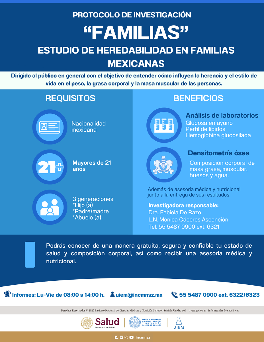 UIEMmx's tweet photo. 🧬 ¡Tu familia puede ayudar a la ciencia!

Estamos realizando un protocolo de investigación para estudiar la heredabilidad en familias mexicanas

👨‍👩‍👧‍👦 ¿Quiénes pueden participar?
✔ Familias mexicanas (mínimo 3 generaciones)
✔ Mayores de 21 años de edad

 #Familia #Heredabilidad https://t.co/YuqrbSKEQO