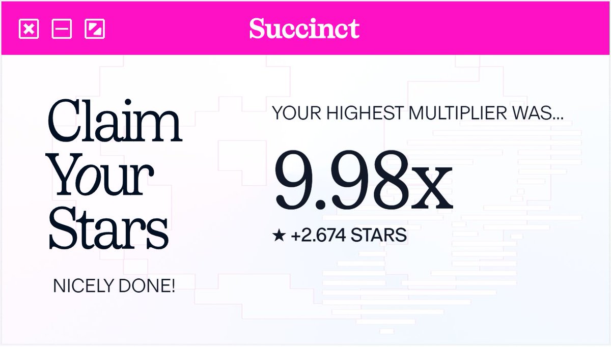 My highest multiplier was 9.98x on the <a href="/SuccinctLabs/">Succinct</a> testnet! 🍀