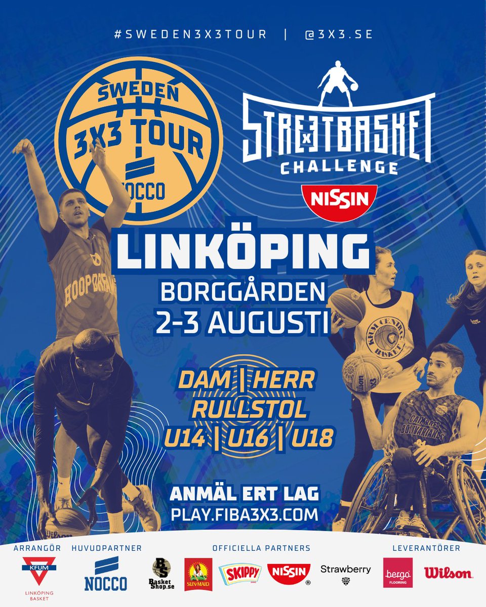I helgen är vi tillbaka med NOCCO Sweden 3x3 Tour och NISSIN Streetbasket Challenge! ☀️

Det är dags för tourstopp i Linköping, det här året på Borggården framför Linköpings slott.

🎽 Anmäl lag här: play.fiba3x3.com/events/ad23694…

#3x3se | #SvenskBasket
