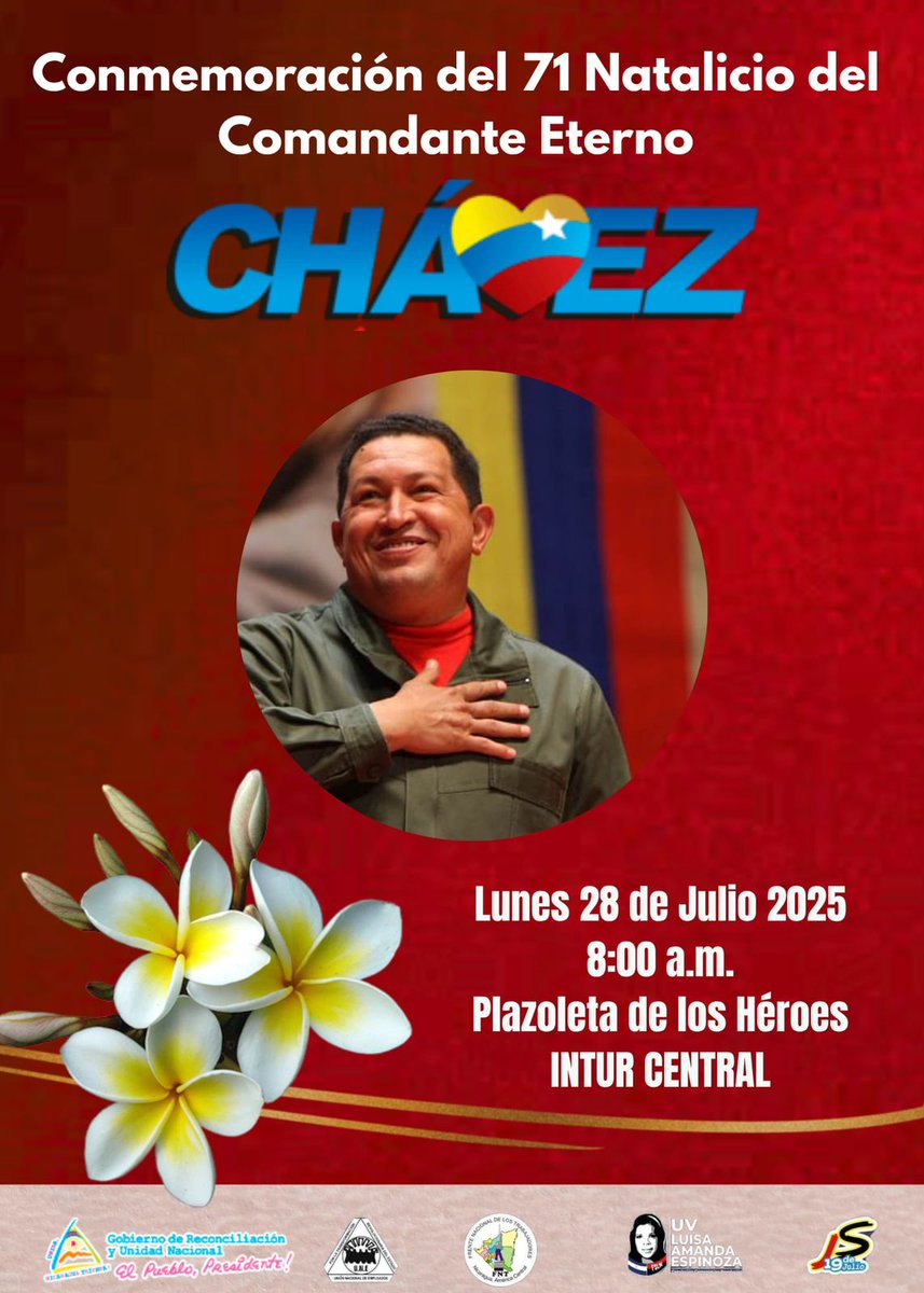 Sicxfredo Toledo (@sicxfredotoledo) on Twitter photo #28Julio Con profundo agradecimiento y cariño la militancia de trabajadores (JS, Sindicato, UV y Dirección Superior) del <a href="/InturNicaragua/">Instituto Nicaragüense de Turismo</a>; conmemoramos el 71 Aniversario del natalicio del Comandante Eterno Hugo Rafael Chávez Frías.
<a href="/NicolasMaduro/">Nicolás Maduro</a> <a href="/INDIURBANEJA/">Indira Urbaneja</a>
CHÁVEZ VIVE ❗✊🏼 #28Julio Con profundo agradecimiento y cariño la militancia de trabajadores (JS, Sindicato, UV y Dirección Superior) del <a href="/InturNicaragua/">Instituto Nicaragüense de Turismo</a>; conmemoramos el 71 Aniversario del natalicio del Comandante Eterno Hugo Rafael Chávez Frías.
<a href="/NicolasMaduro/">Nicolás Maduro</a> <a href="/INDIURBANEJA/">Indira Urbaneja</a>
CHÁVEZ VIVE ❗✊🏼