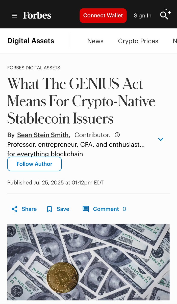 Dr Sean Stein Smith (@seansteinsmith) on Twitter photo In my latest <a href="/ForbesCrypto/">Forbes Crypto</a> piece I break down what the GENIUS Act means for existing crypto-native stablecoin players - full article below!
forbes.com/sites/digital-… In my latest <a href="/ForbesCrypto/">Forbes Crypto</a> piece I break down what the GENIUS Act means for existing crypto-native stablecoin players - full article below!
forbes.com/sites/digital-…
