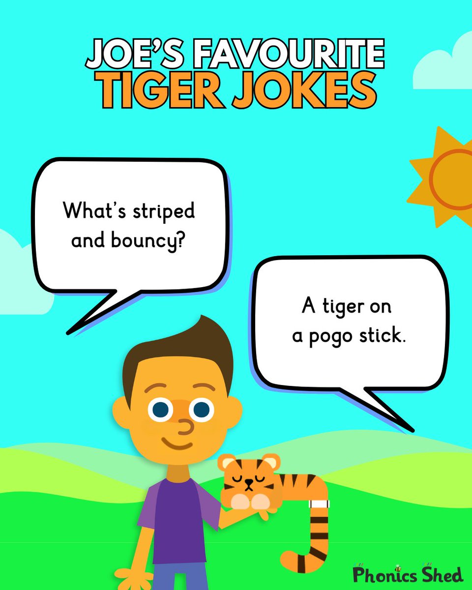 🐯🐅🐾 Joe's wild about tigers. As tomorrow is International Tiger Day, he's sharing a few of his favourite tiger jokes.

✨ Got a roar-some tiger joke of your own? Share your favourite in the comments.
#phonicsshed #InternationalTigerDay