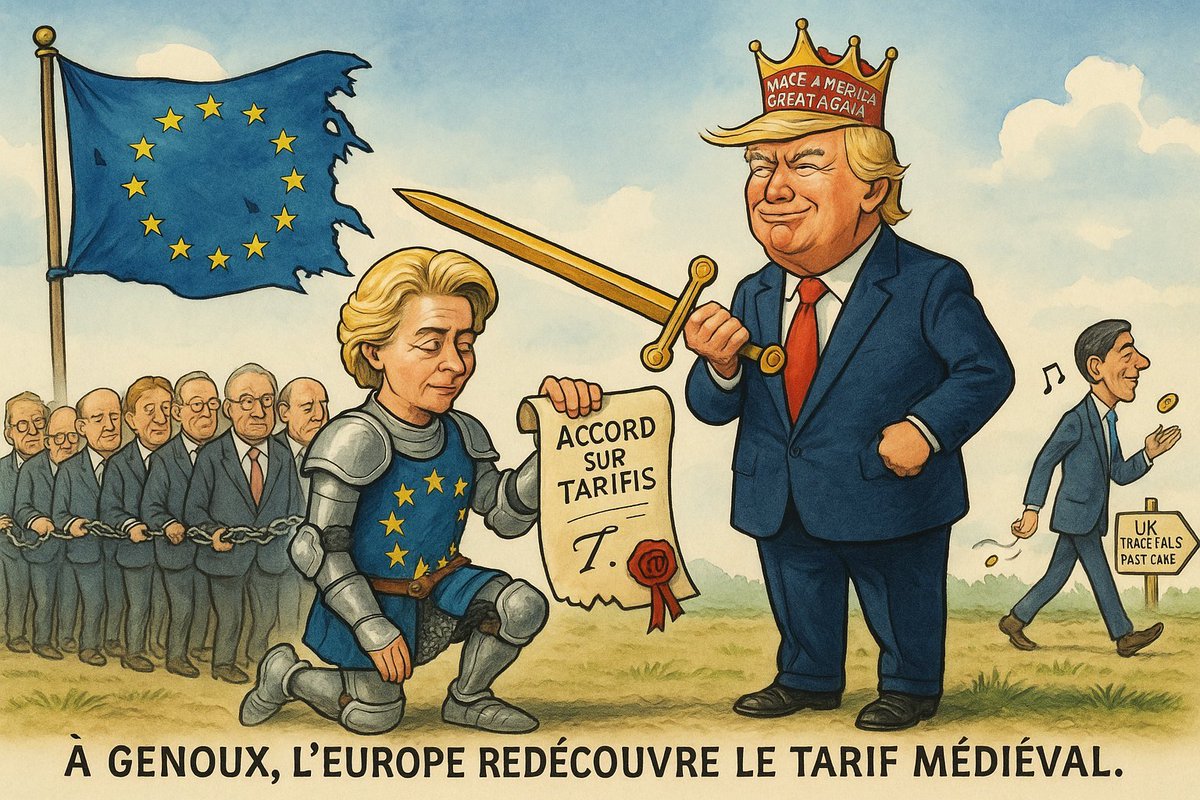 Jomaca18's tweet image. Los de izquierdas se reían de Trump llamándole loco, improvisador, inestable, pero se  ha comido y humillado a Úrsula y al resto de Europa con ella.
Pobre Europa
