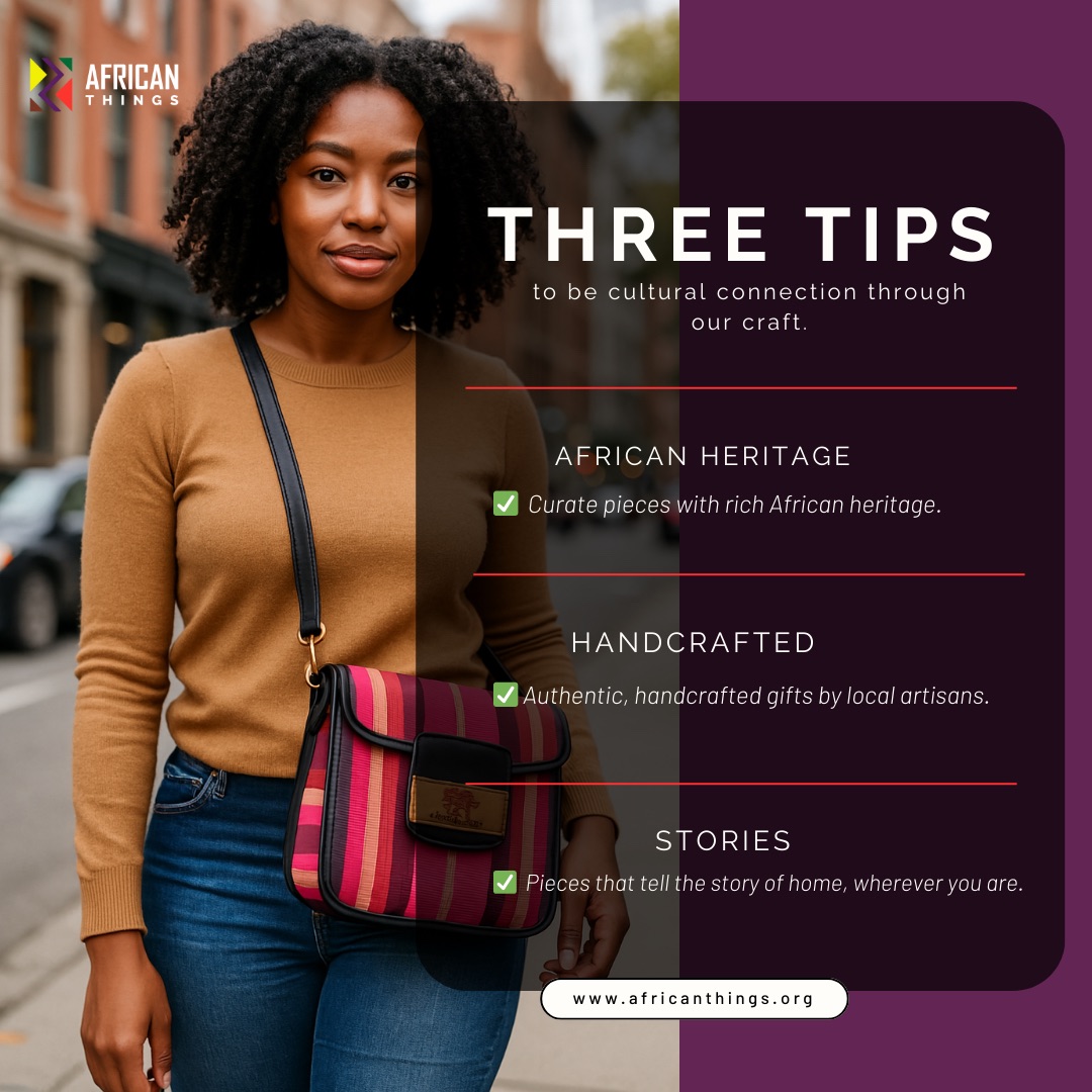 Stay connected to your roots with these 3 cultural tips! 🌍✨

✅ African Heritage: Curate pieces that showcase rich African culture

✅ Handcrafted: Support local artisans with authentic, handmade gifts

✅ Stories: Choose pieces that tell the story of home, wherever you are