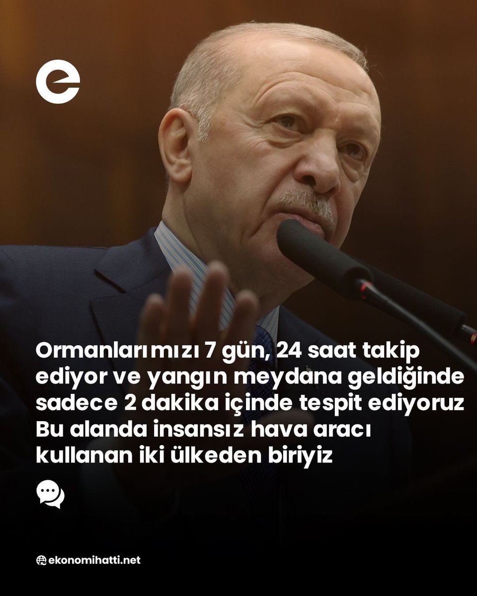 ⭕️ Cumhurbaşkanı Erdoğan:

🗣️ "Ormanlarımızı 7 gün, 24 saat takip ediyor ve yangın meydana geldiğinde sadece 2 dakika içinde tespit ediyoruz

Bu alanda insansız hava aracı kullanan iki ülkeden biriyiz”