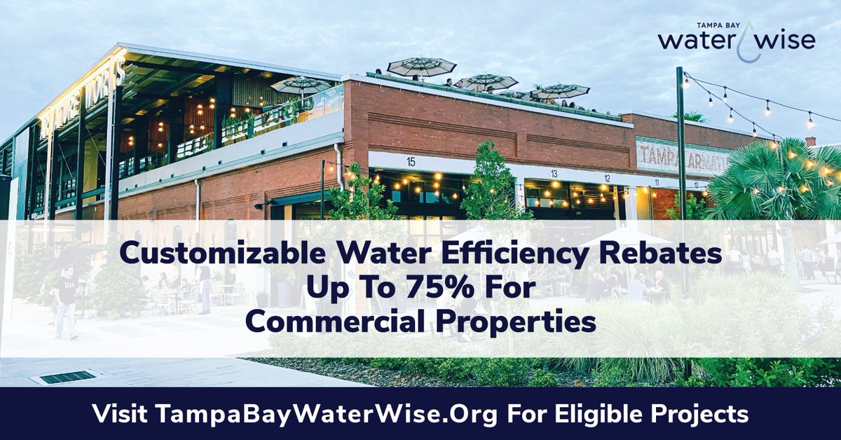 To help offset the cost of water-use efficiency projects, <a href="/TBWaterWise/">Tampa Bay Water Wise</a> and <a href="/SWFWMD/">Southwest Fl Water</a> offer #PropertyOwners a rebate for upgrades to toilets, irrigation systems, cooling towers and more! 

See if your commercial or multi-family project qualifies: TampaBayWaterWise.Org/Customizable-R…