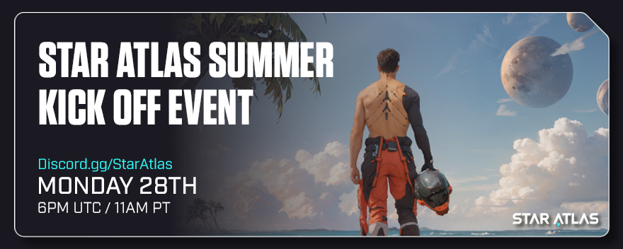 staratlas's tweet photo. The Star Atlas Summer kickoff event starts in one hour!

Join us for a look at what’s coming over the next 4 weeks, earn tickets for your shot at the $15,000 Community Carnival, and unlock the first code to claim your exclusive Community Week badge!

🔗: https://t.co/LdjcSys6uC https://t.co/o2dekv4y4J