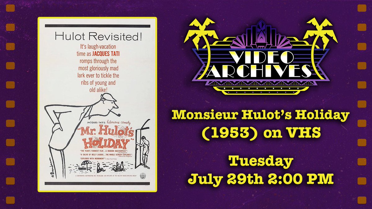 Tomorrow 7/29 at 2 PM, MONSIEUR HULOT’S HOLIDAY (1953) screens on VHS. A film by Jacques Tati. Tickets on sale via The Vista Theater website.