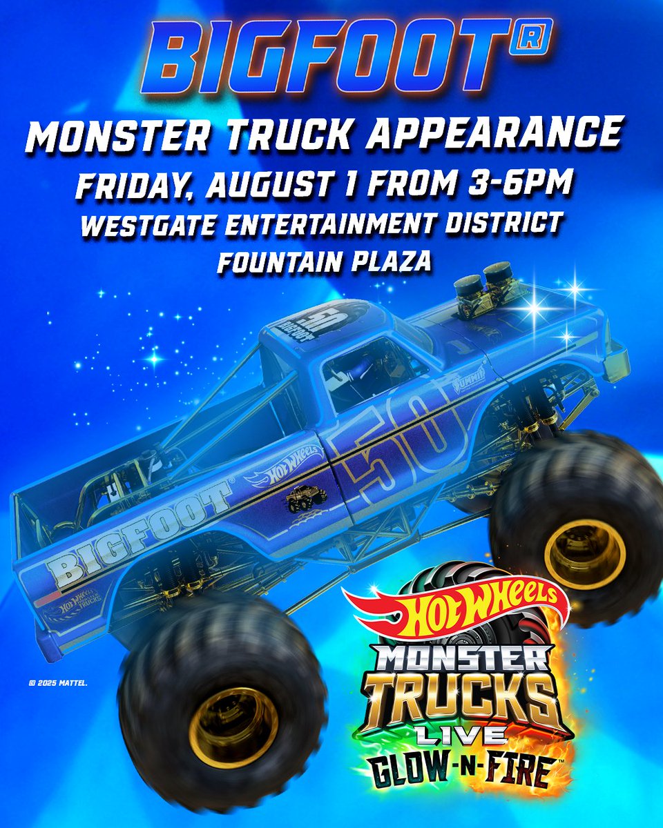 BIGFOOT is rolling into town!🚨 Meet the legendary monster truck in-person this Friday, Aug. 1 in front of Desert Diamond Arena at Westgate from 3–6PM! Snap epic pics with BIGFOOT, meet the driver, and enter to WIN tickets to Hot Wheels Monster Trucks Live – happening Aug. 2 &amp; 3!