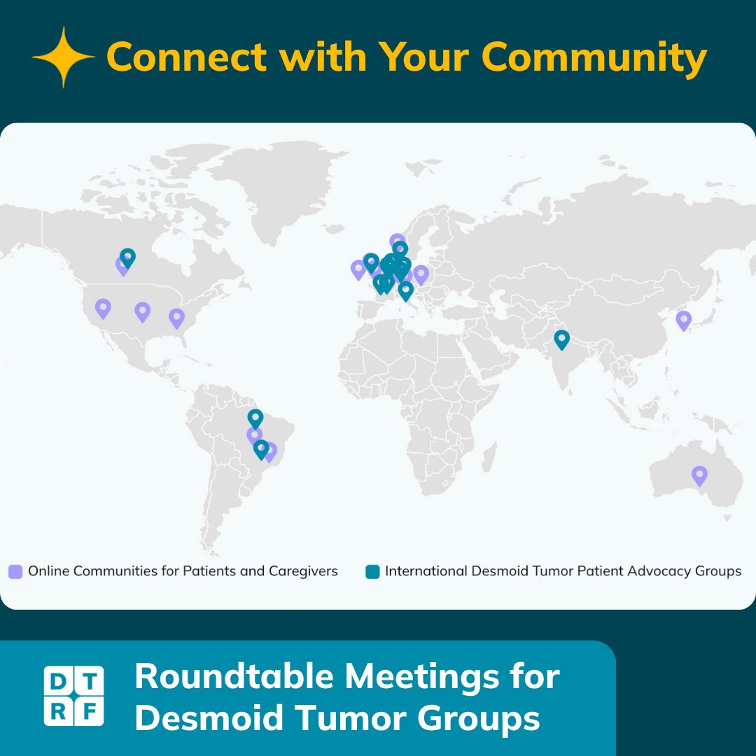 DTRFoundation's tweet image. 💡Connection is at the core of the DTRF’s strategy each year. Our staff convenes #desmoid tumor groups biannually from around the globe for a virtual, roundtable meeting. 

🔗 If you run a patient group in your country, email us at info@dtrf.org for more information.