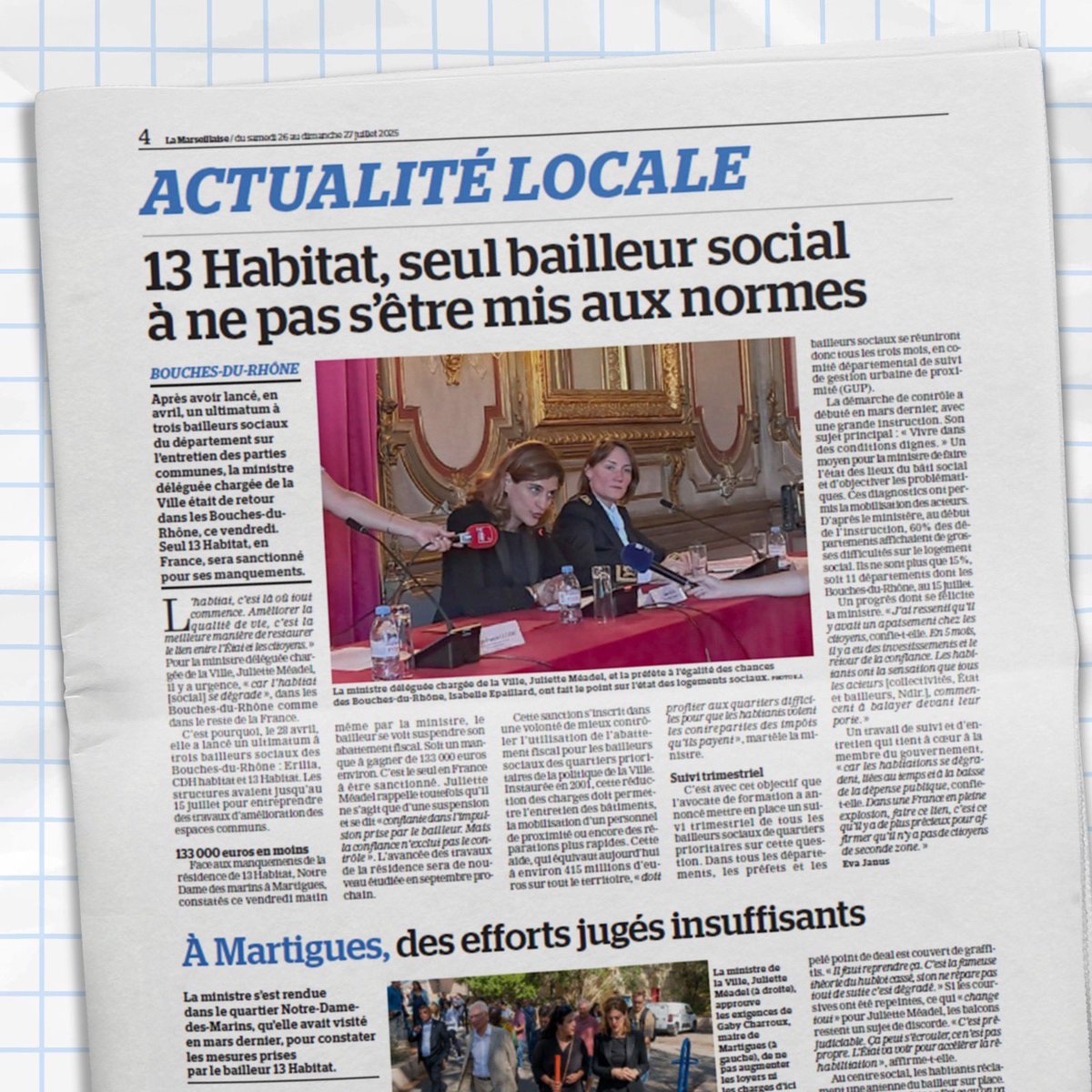 Juliette Méadel (@juliettemeadel) on Twitter photo Dans ma responsabilité de Ministre de la Ville, je veille à ce que chaque habitant d’un logement social vive dans de bonnes conditions.
Le logement social doit garantir sécurité et dignité.
→ <a href="/lamarsweb/">La Marseillaise</a> : lamarseillaise.fr/politique/13-h… Dans ma responsabilité de Ministre de la Ville, je veille à ce que chaque habitant d’un logement social vive dans de bonnes conditions.
Le logement social doit garantir sécurité et dignité.
→ <a href="/lamarsweb/">La Marseillaise</a> : lamarseillaise.fr/politique/13-h…
