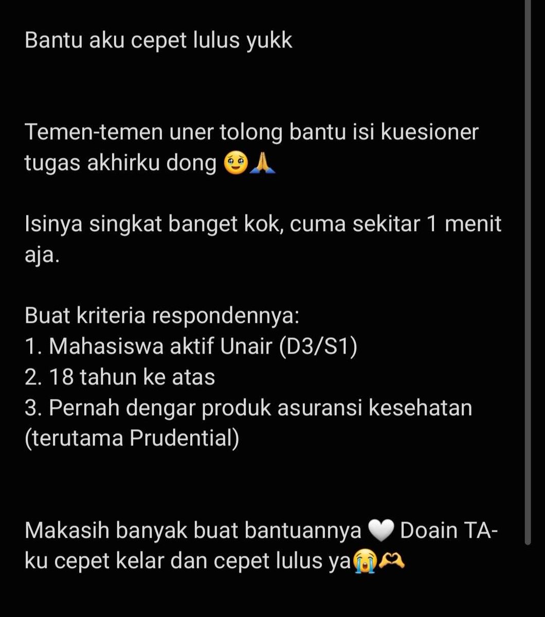 collegemfs's tweet image. [Cm]
Dear mhs unair tolong bantu isi kuesionerku dong, cape ga lulus-luluss 😭

Linknya aku taro di rep yaa plsss