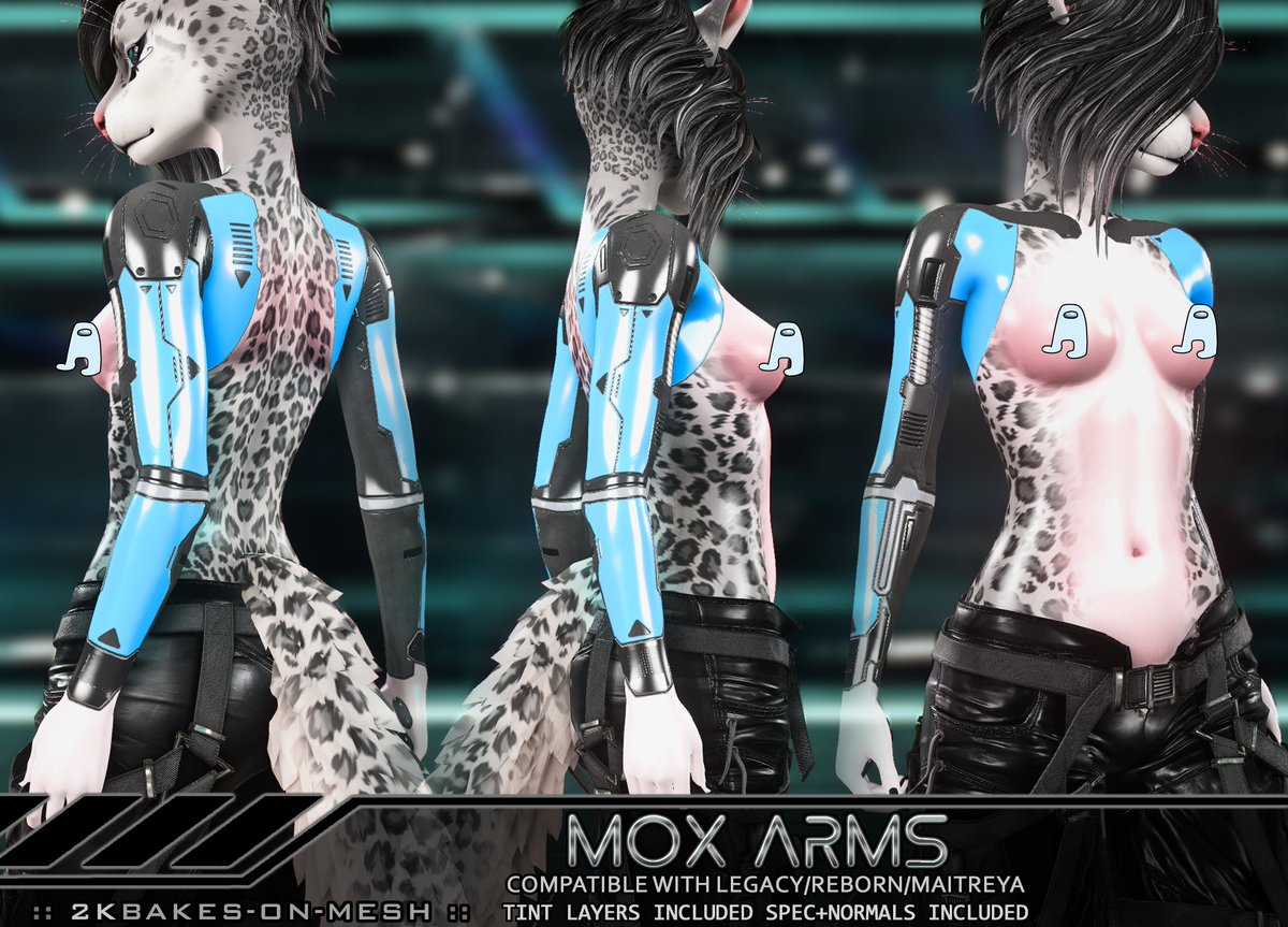 Alright my Mox Arms set is up if you'd like to check them out! 

Ft. Tintable armor panel textures which are fullperm, and appliers for legacy, reborn, and maitreya. Have fun!

marketplace.secondlife.com/p/KK-Mox-Arms/…

#Secondlife #SLFurry