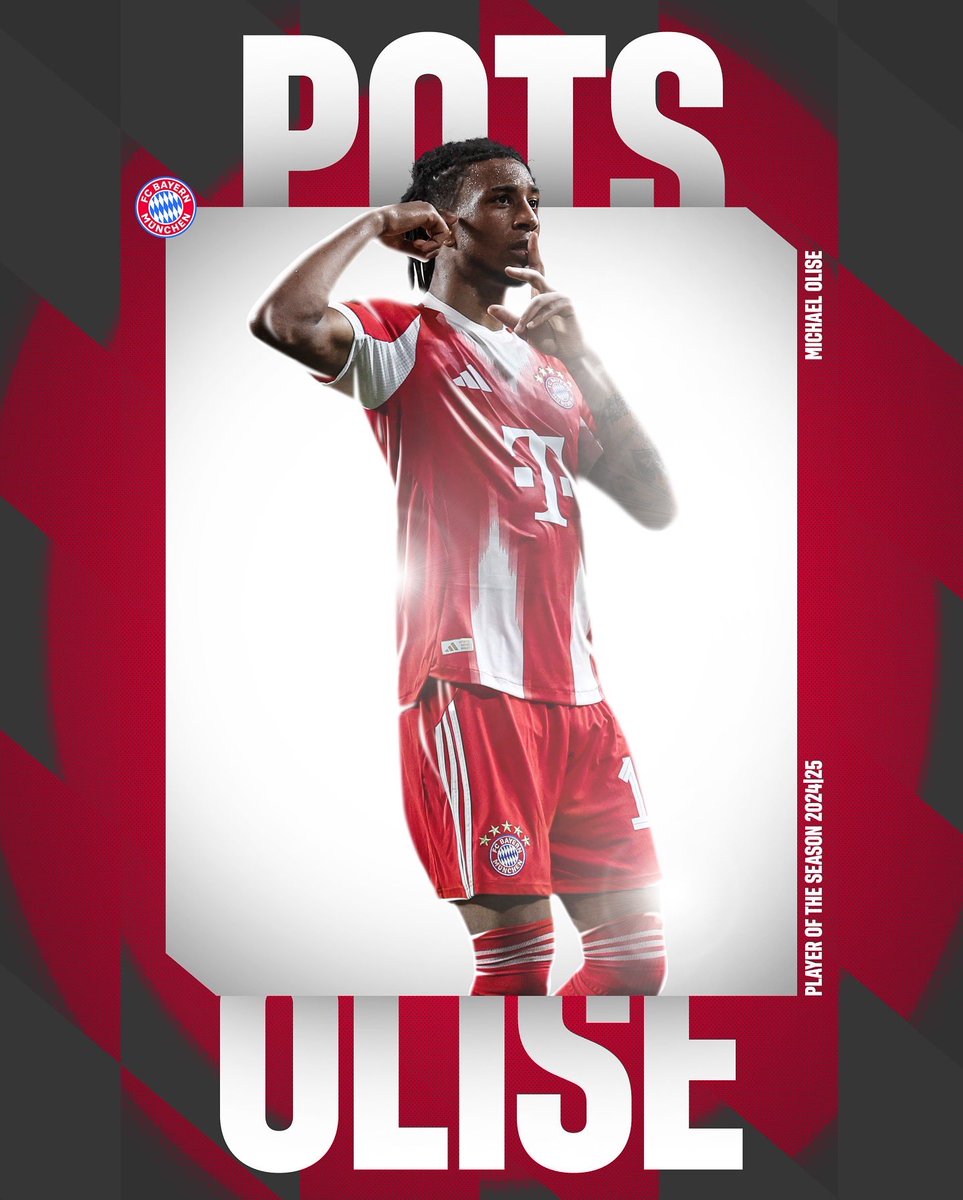 🏅 𝐏𝐋𝐀𝐘𝐄𝐑 𝐎𝐅 𝐓𝐇𝐄 𝐒𝐄𝐀𝐒𝐎𝐍 🏅

Michael Olise is your Player of the Season! Congrats on winning another accolade 👏🏆

Full article ➡️ fc.bayern/OlisePOTS