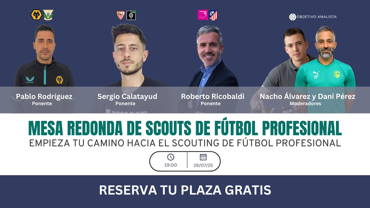 Ya conoces a los ponentes de la Mesa Redonda de mañana...
Pero aún faltan dos piezas clave 👇

No solo estarán Pablo Rodríguez, <a href="/SergiocalaL/">Sergio calatayud</a>  y <a href="/RobertRicobaldi/">Roberto Ricobaldi</a> 

También estaremos moderando el evento dos personas que vivimos el scouting desde dentro:
👉Nacho Álvarez
👉Dani Pérez