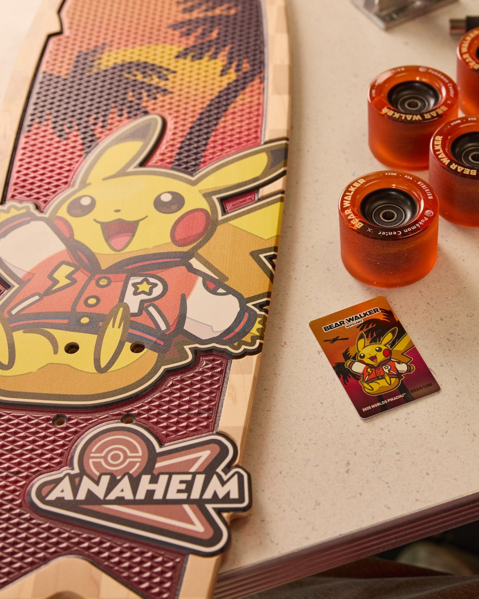 Pokémon (@pokemon) on Twitter photo Revealing the 2025 Anaheim #PokemonWorlds board by <a href="/bearwalkerHQ/">Bear Walker</a>! Each board comes with premium packaging, custom wheels, and a holographic numbered Certificate of Authenticity card, and features a new surfboard inspired shape and custom artwork 🛹 Revealing the 2025 Anaheim #PokemonWorlds board by <a href="/bearwalkerHQ/">Bear Walker</a>! Each board comes with premium packaging, custom wheels, and a holographic numbered Certificate of Authenticity card, and features a new surfboard inspired shape and custom artwork 🛹