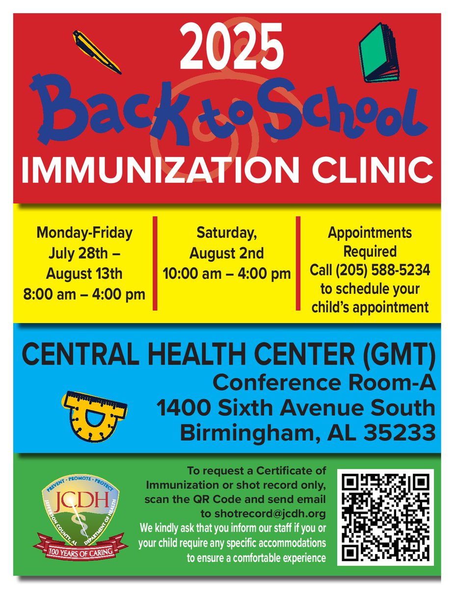 2025 Back to School Immunization Clinic @ the Jefferson County Department of Health <a href="/jcdhtweets/">JCDH</a>
