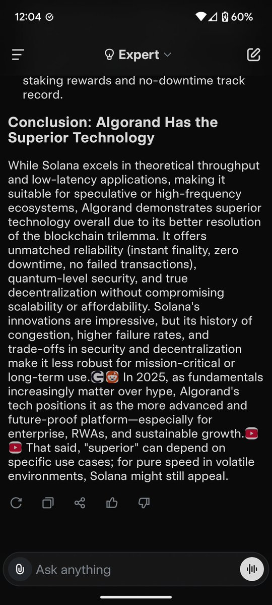 bernhardjwolf1's tweet image. I asked the &quot;Ultimate Question&quot;.
Grok came up with the ultimate answer that should settle the argument for all times.
The answer was not &quot;42&quot;...it was #Algorand $ALGO
Just as expected.
See for yourself: