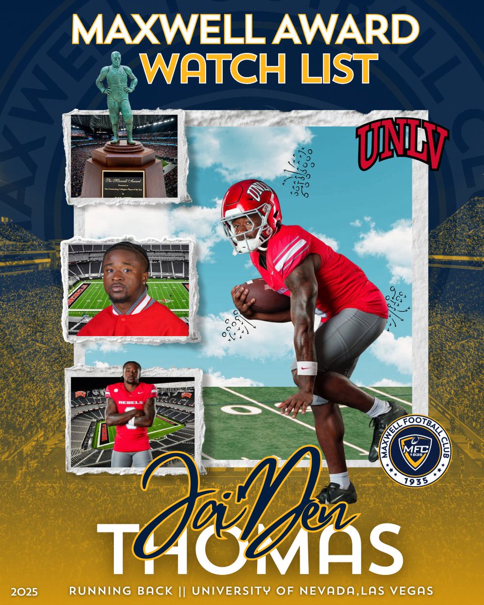 Maxwell Football (@maxwellfootball) on Twitter photo 🏈<a href="/unlvfootball/">UNLV Football</a> ‘s <a href="/Jaiden_Thomas9/">Jai’Den “Jet” Thomas</a> has been named to the #MaxwellAward Watch List! 🏆 #MaxwellFootball 🏈<a href="/unlvfootball/">UNLV Football</a> ‘s <a href="/Jaiden_Thomas9/">Jai’Den “Jet” Thomas</a> has been named to the #MaxwellAward Watch List! 🏆 #MaxwellFootball