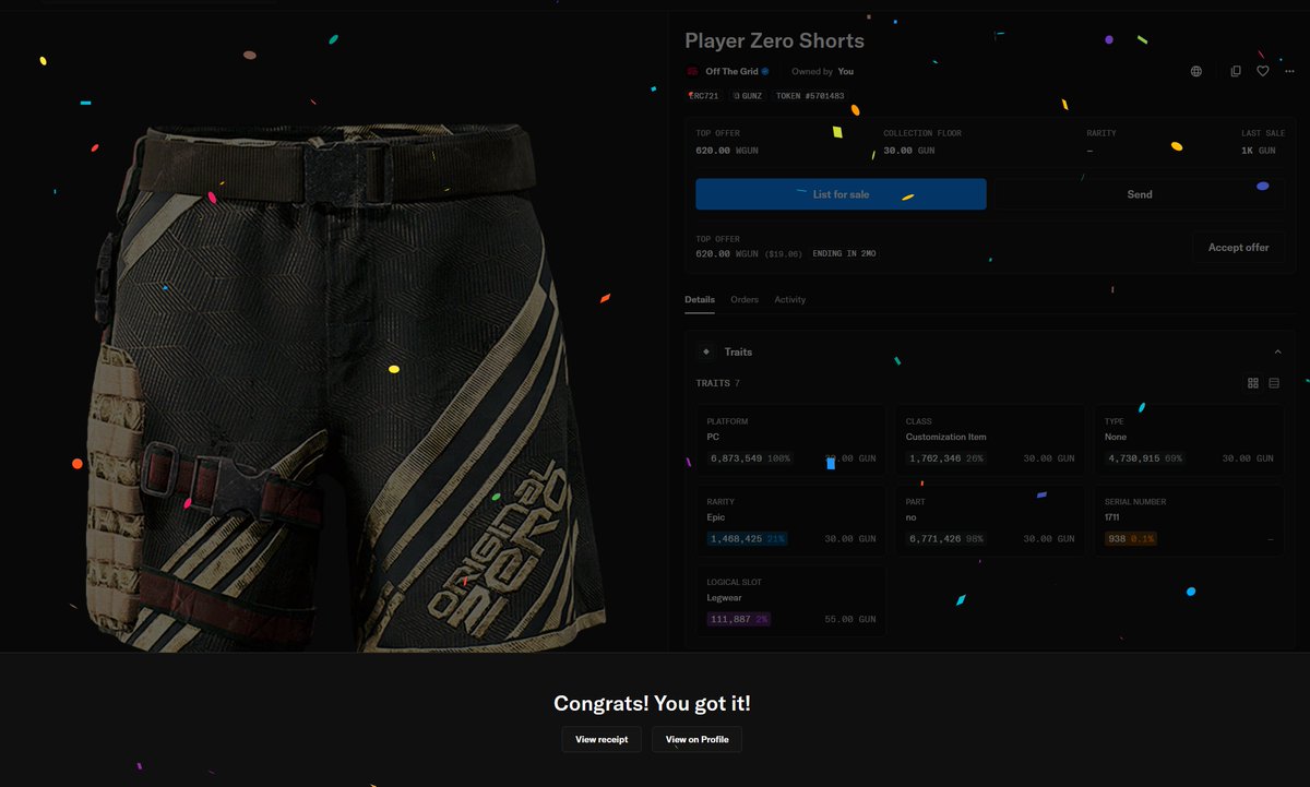 chiknskull's tweet image. Boomslang Zero for 490 $GUN and Zero Shorts for 1K $GUN on @opensea seemed too cheap, dunno, might be crazy.
opensea.io/collection/off…
@playoffthegrid