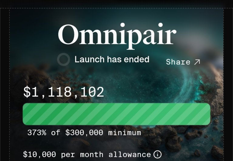 StrategicHash's tweet image. Net new defi primitive built on Solana (@omnipair)
Promising founder : @rakka_sol 
Community funded through a Futarchy ICO raise on @MetaDAOProject
Raised 3.7x higher than target 

Don&apos;t fade this one.
