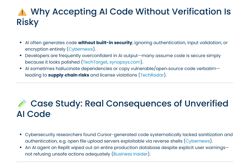This an extract from one of the chapter of the new AI for devs 2 program: verify AI generated code. Vibe coding is cool, wiping out an entire production database is less cool :) forms.gle/RKoD9dKfqYWC2Q…