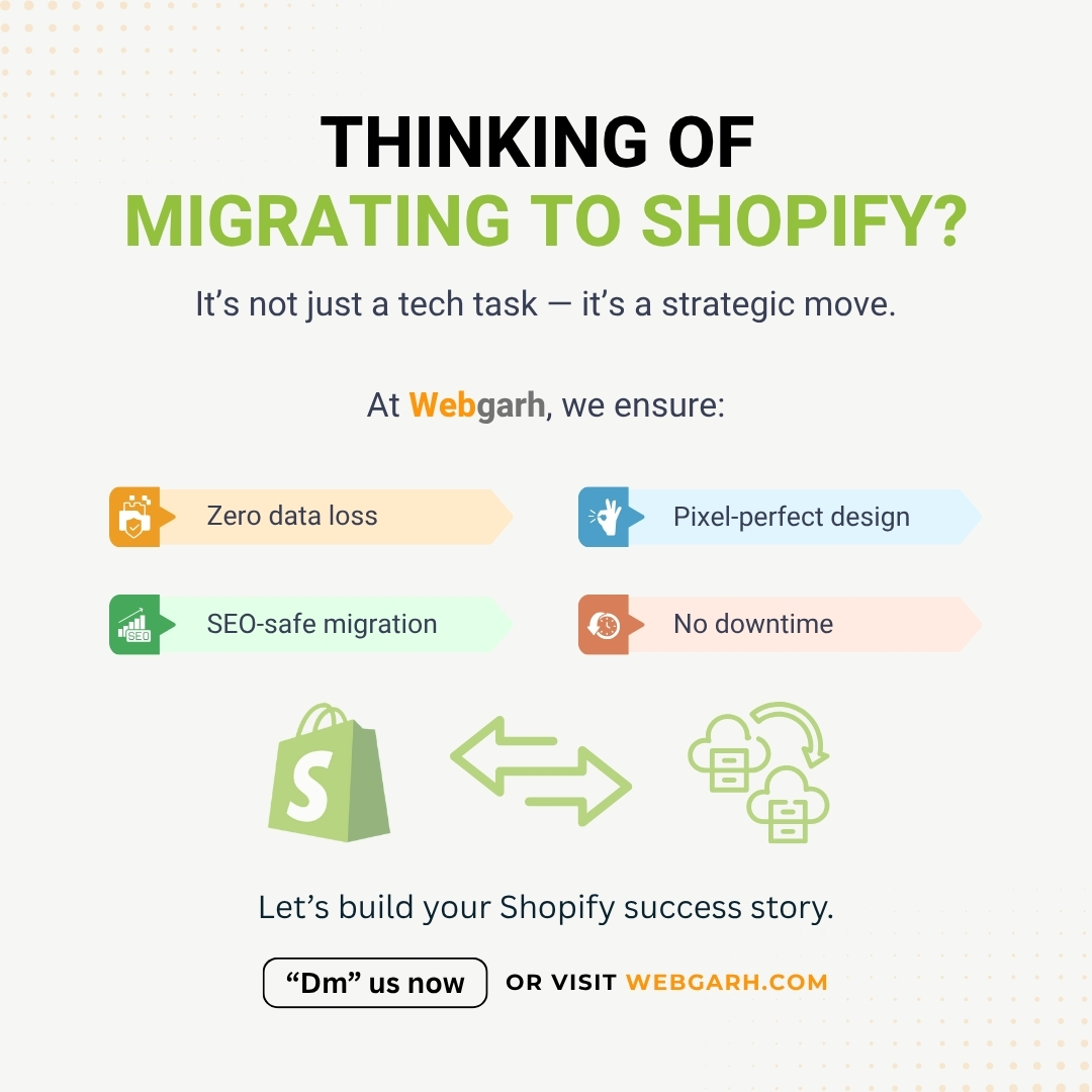 webgarh's tweet image. Shopify Migration Isn’t Just Tech Work, It’s Strategic
You’re not just &quot;moving your store.&quot;
You’re protecting:

- SEO
- Analytics
- Brand design
- Customer data

#ShopifyMigration #eCommerce #ShopifyExperts #D2C #WebDevelopment #ShopifyAgency #CRO #Webgahrway