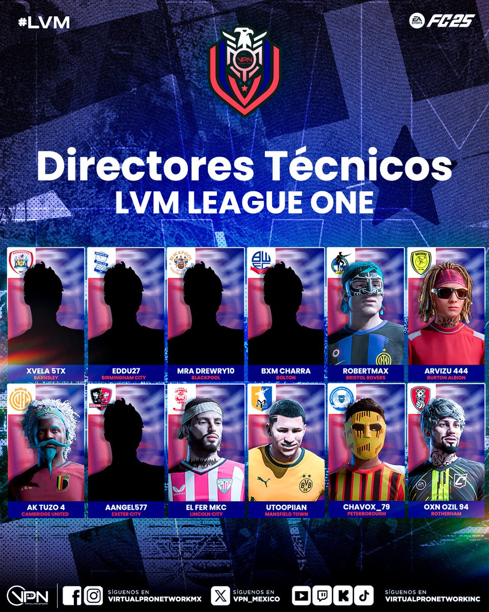 📰Estos serán los DTs que tomarán las riendas de los equipos en la LVM EFL League One 💙, para la cual se llevará el Draft esta misma semana.

Recuerda que si eres DT y aún no estás en el Discord de la comunidad y asignado al canal correspondiente, envíanos un DM por cualquiera