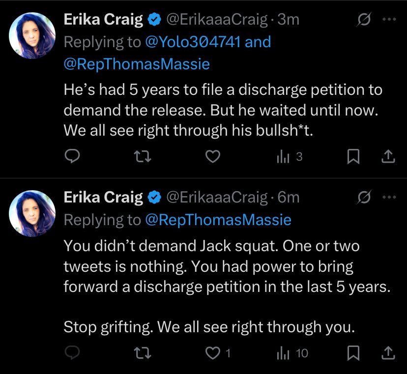 ErikaaaCraig's tweet image. Omg. I feel honored. I’m literally a nobody. Have next to no followers. This man is being exposed. Don’t stop exposing him. 🔥🔥🔥
@RepThomasMassie
@TruthHurtsTKV
@BrandonHathaw12
@legitbrittFLA
@CheapFakers
@JayTC53
@jgt58maga
@RedpillDrifter
@iammissjinxed