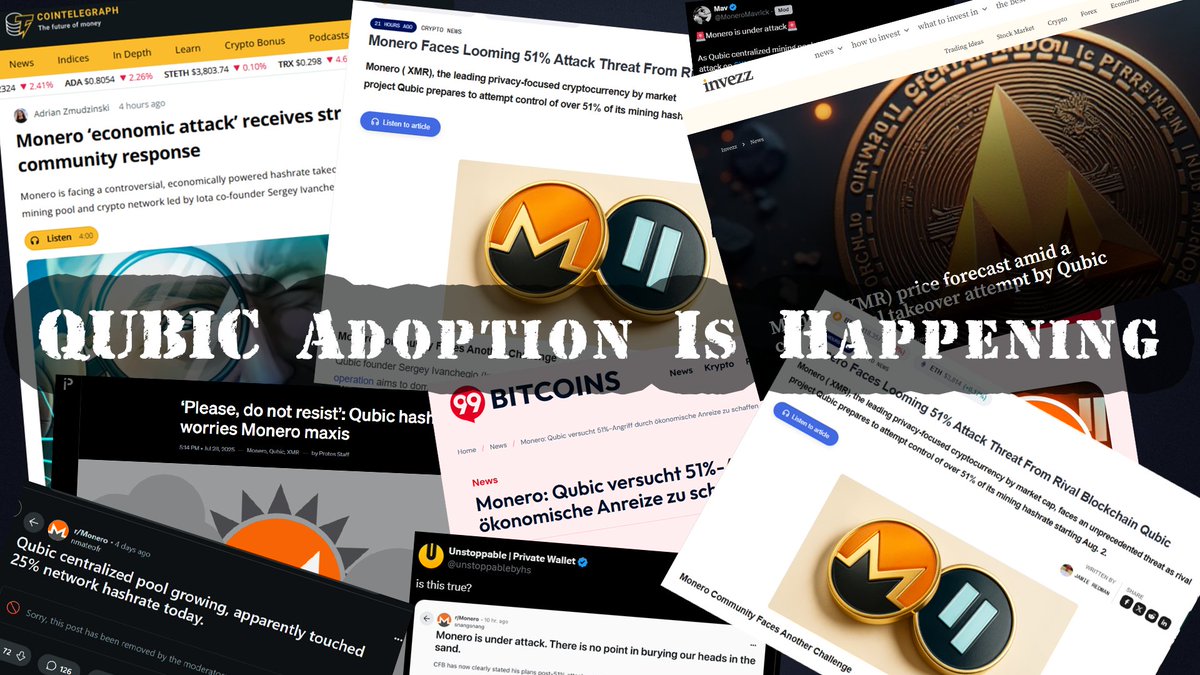 #QUBIC adoption is happening wildly! Everyone is talking about us — individuals and institutions. It's programmed to reach $0.01 🔥

news.bitcoin.com/monero-faces-l…

cointelegraph.com/news/monero-ec…

protos.com/please-do-not-…

99bitcoins.com/de/news/monero…

invezz.com/news/2025/07/2…