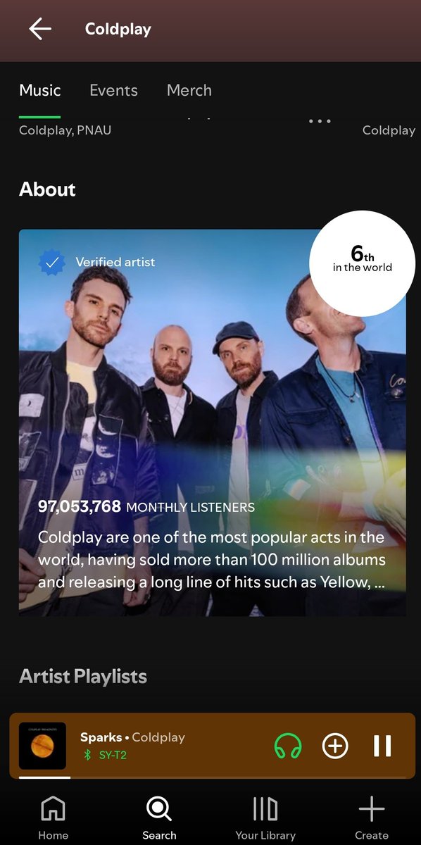 Ayraaccess's tweet image. COLDPLAy are the 6th artist with the most listeners on spotify with 97M+ monthly listeners😳
This tour really working wonders🥵❤🔥